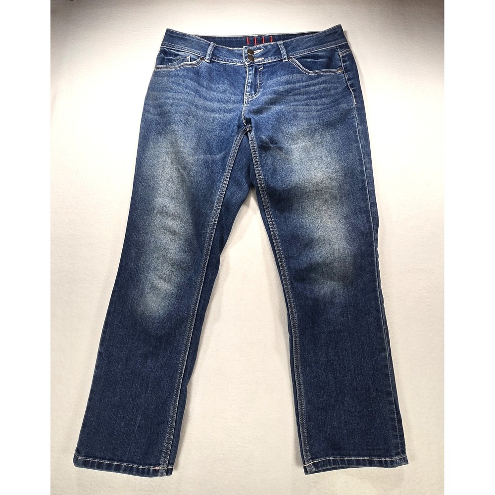 Elle Paris Womens Straight Leg‎ Jeans Blue Medium Wash Double Button Size 6